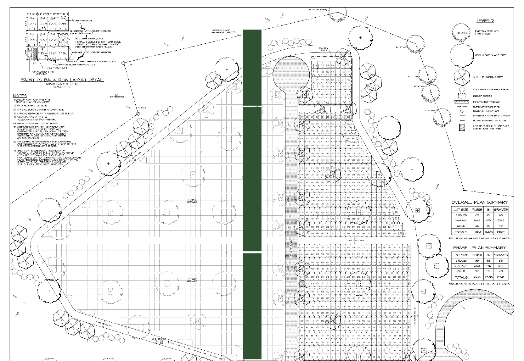 Map of Gardens of Peace showing Section 1 (Rows 1–8 and 9–17), Section F Reserved, and area for future graves.