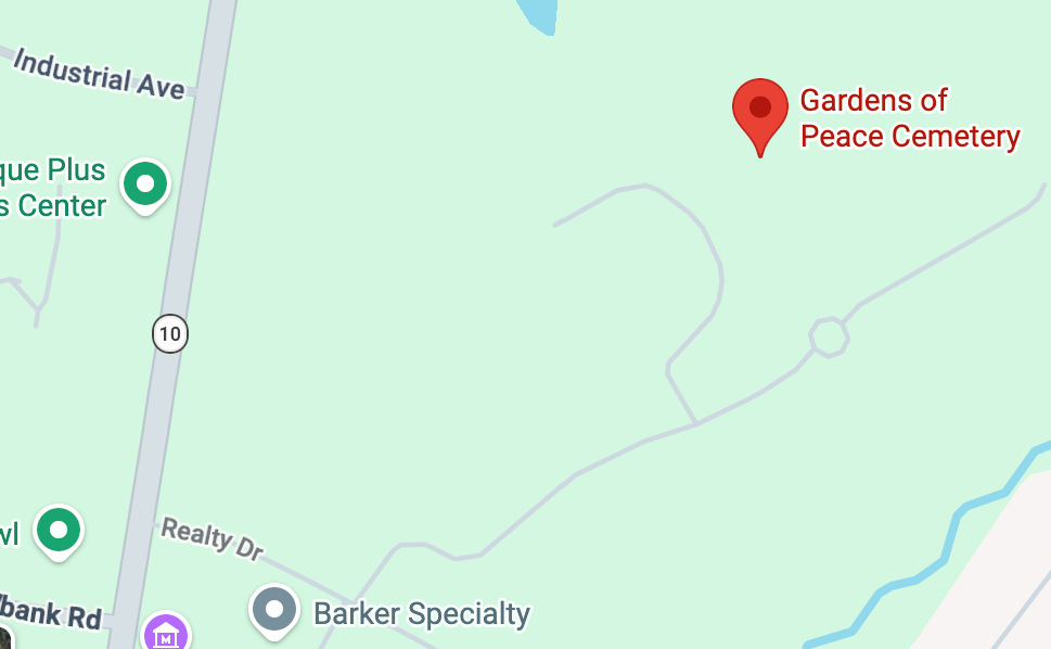 Map showing Gardens of Peace cemetery near Realty Drive, Cheshire, Connecticut